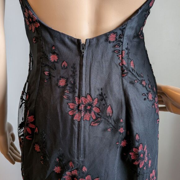 Vintage 90s Morgan & Co Black Floral Maxi Dress Prom Gown Glitter Velvet 11/12 - Picture 10 of 11